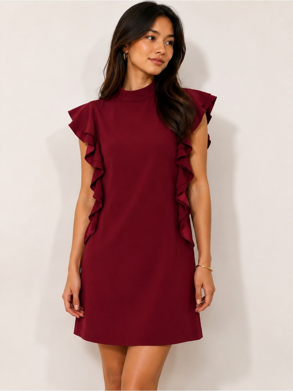 Kate Spade New York Burgundy Flutter Sleeve Shift Dress | Mock Neck | Size 8